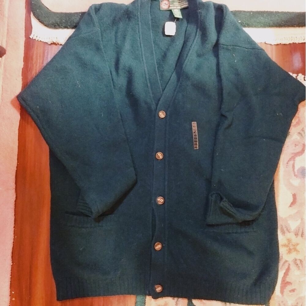 NWOT Abercrombie & Fitch Men's Green Crewneck 100% Wool Grandpa Sweater
